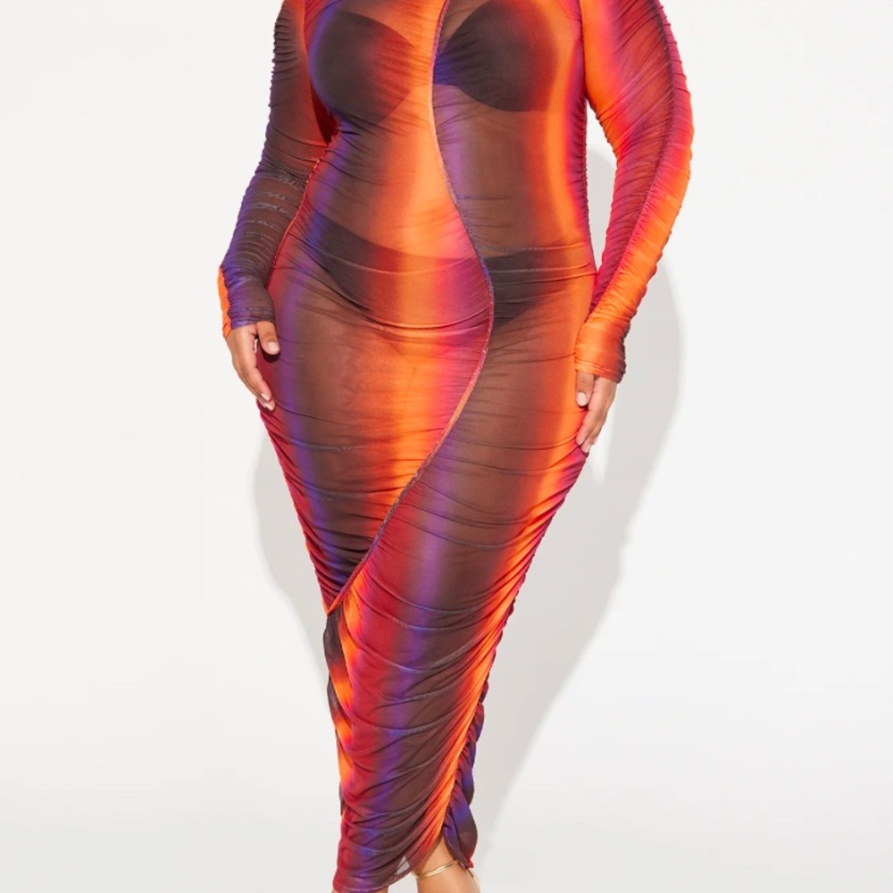 Multi colored mesh midi dress